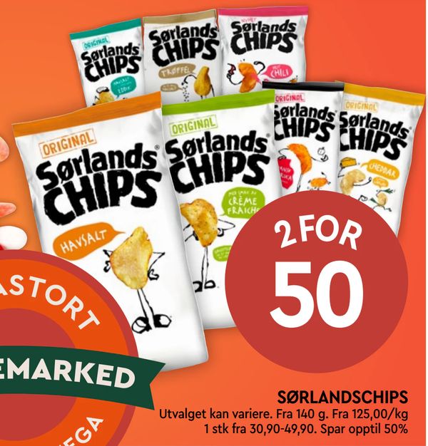 SØRLANDSCHIPS Utvalget kan variere. Fra 140 g. Fra 125,00/kg
1 stk fra 30,90-49,90. Spar opptil 50%