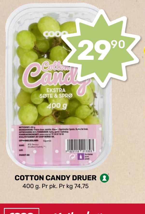 COTTON CANDY DRUER 400 g. Pr pk. Pr kg 74,75