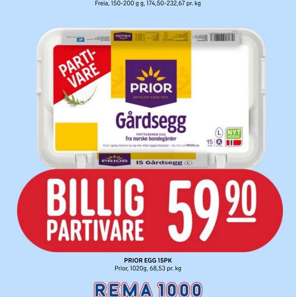 PRIOR EGG 15PK Prior, 1020g, 68,53 pr. kg PARTI-VARE BILLIG PARTIVARE