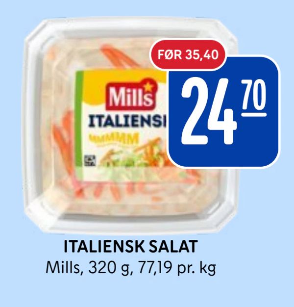 ITALIENSK SALAT Mills, 320 g, 77,19 pr. kg FØR 35,40