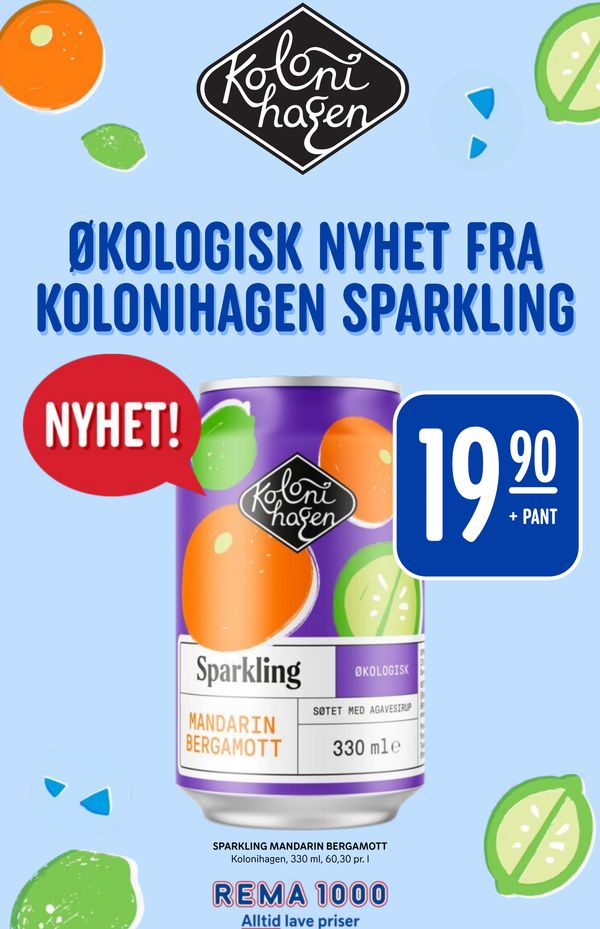 SPARKLING MANDARIN BERGAMOTT 330 ml e Kolonihagen, 330 ml, 60,30 pr. l + PANT REMA 1000 Alltid lave priser