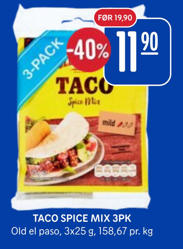 TACO SPICE MIX 3PK Old el paso, 3x25 g, 158,67 pr. kg