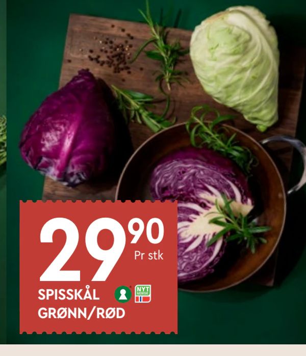 SPISSKÅL GRØNN/RØD Pr stk