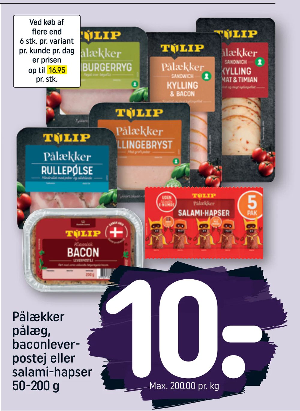 Pålækker pålæg, baconleverpostej eller salami-hapser 50-200 g