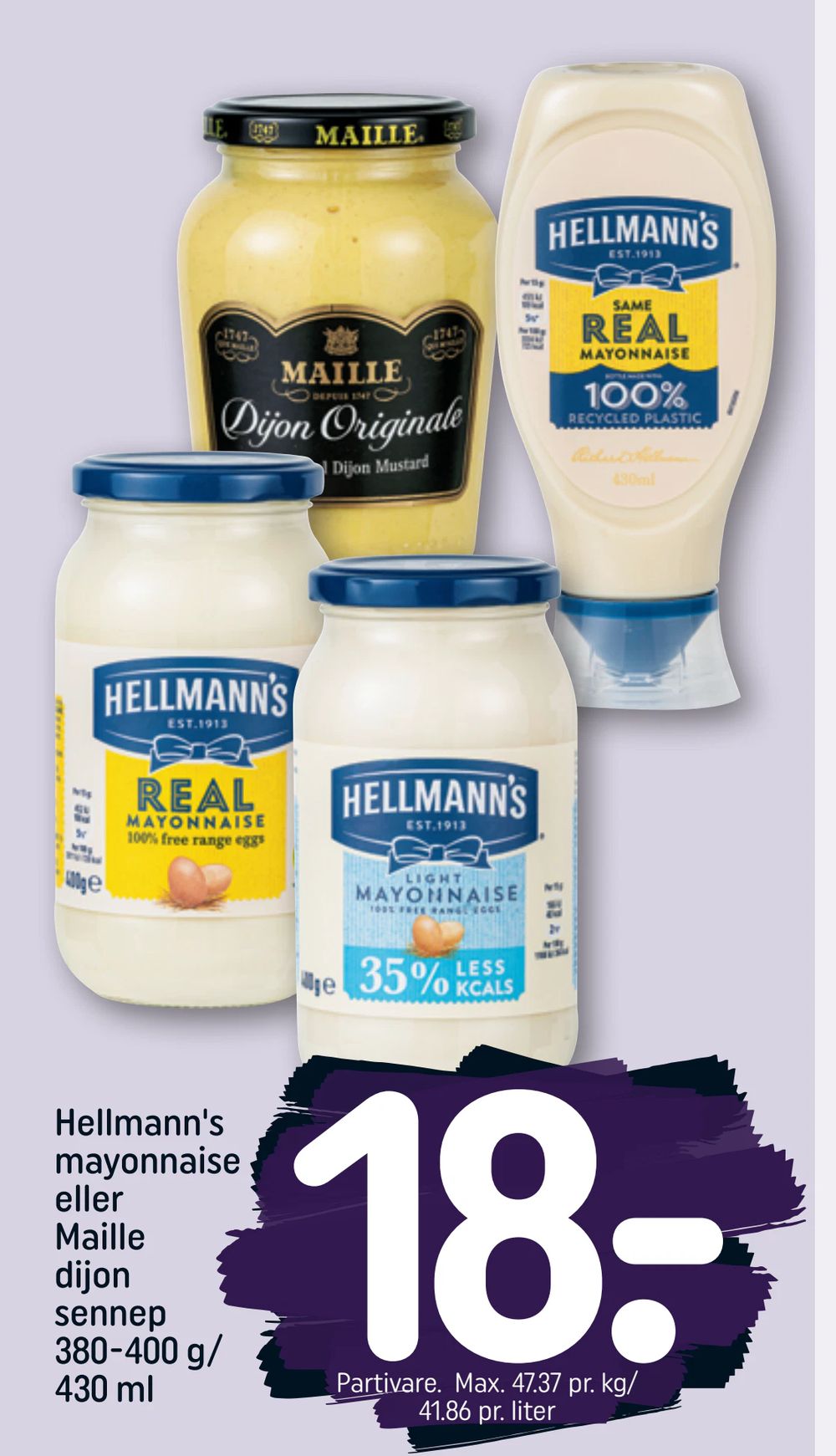 Hellmann's mayonnaise eller Maille dijon sennep 380-400 g/ 430 ml