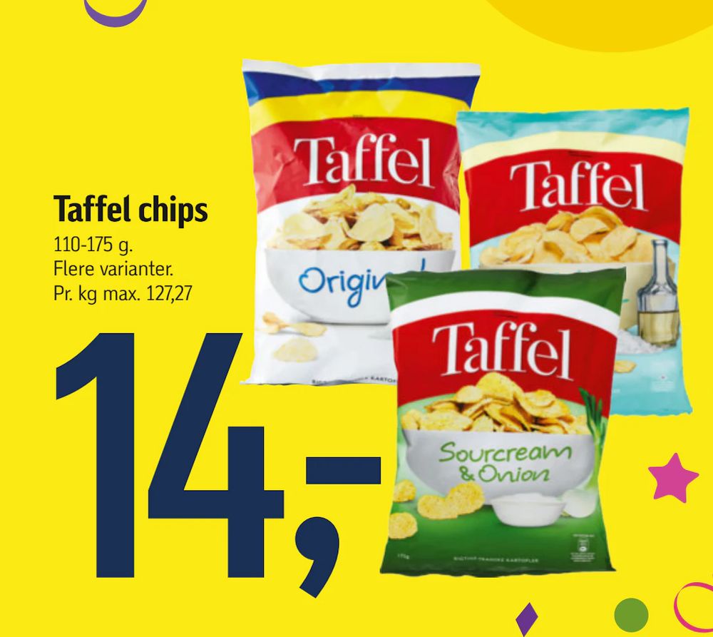Tilbud på Taffel chips fra føtex til 14 kr.