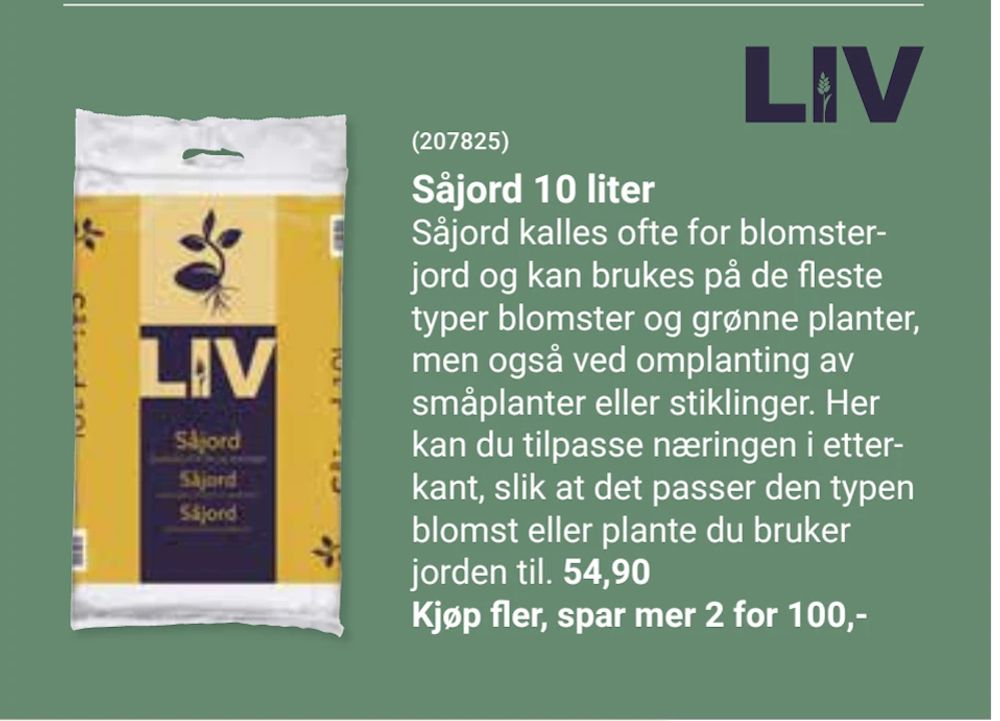 Tilbud på Såjord 10 liter fra Europris til 100 kr