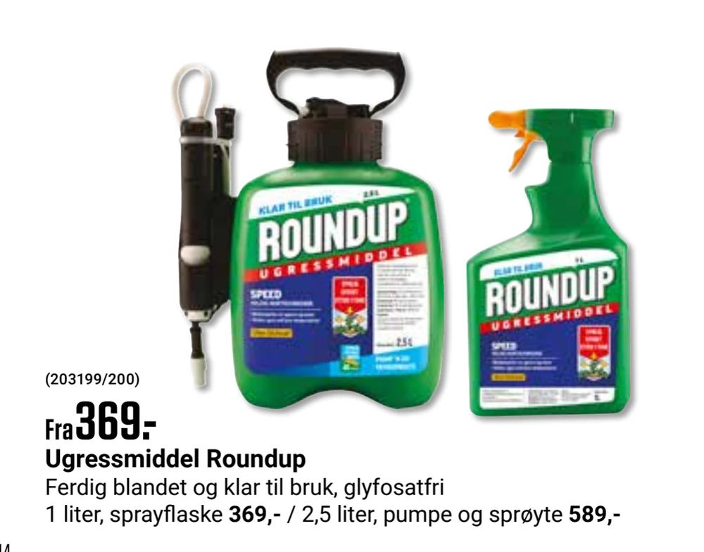 Tilbud på Ugressmiddel Roundup fra Europris til 369 kr