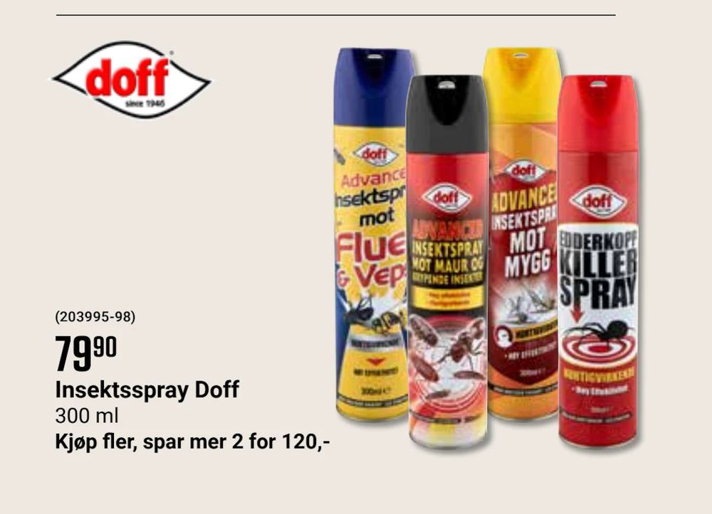 Tilbud på Insektsspray Doff fra Europris til 79,90 kr