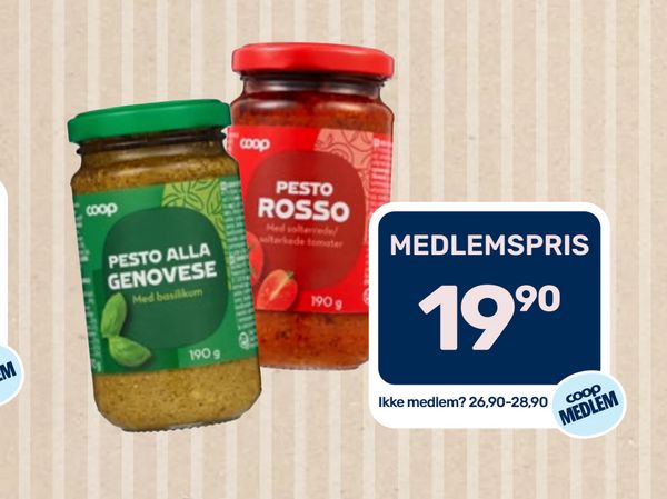 PESTO ALLA GENOVESE / PESTO ROSSO Ikke medlem? 26,90-28,90