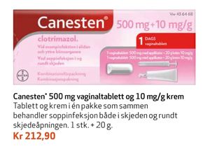 Canesten 500 mg vaginal tablett og 10 mg/g krem