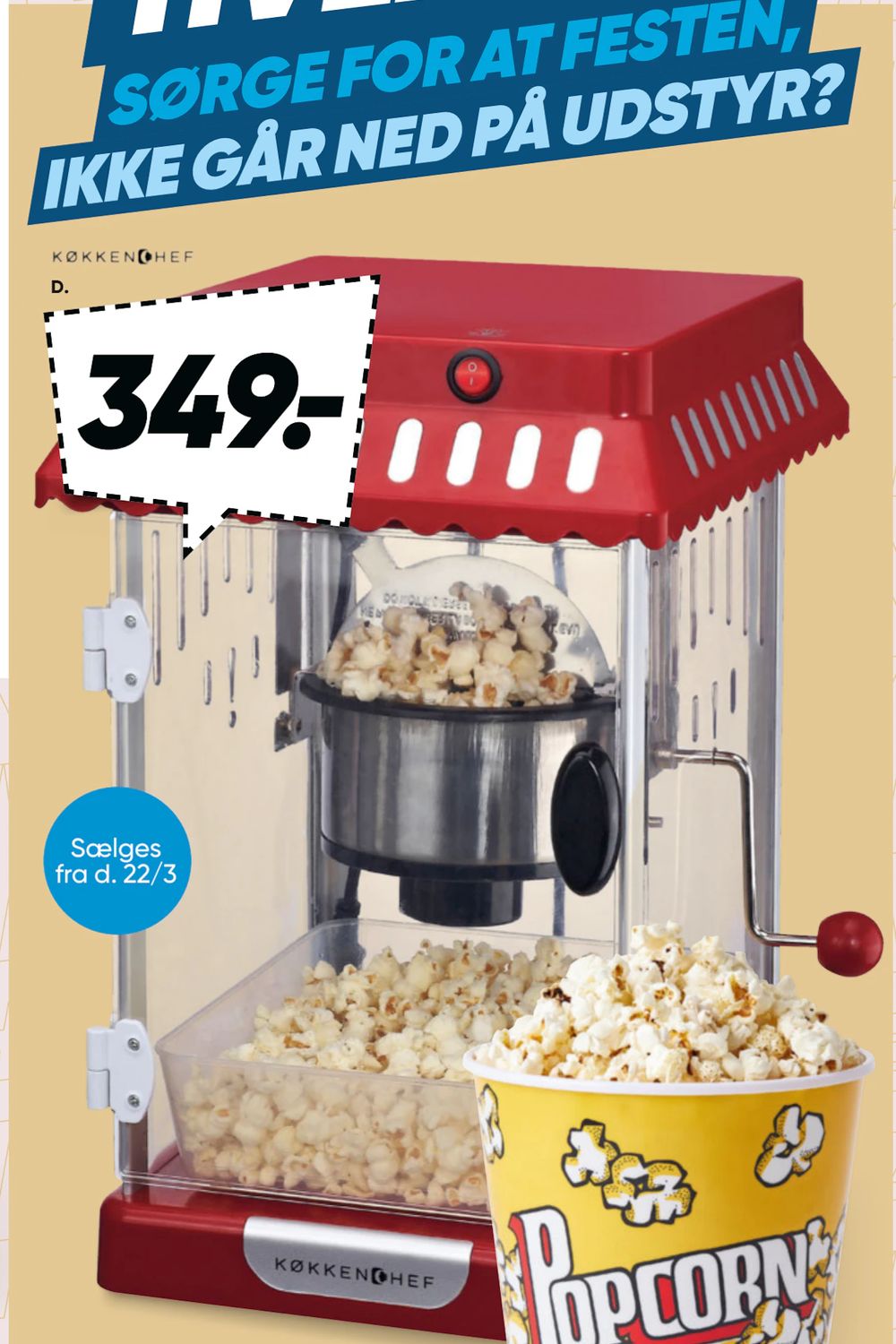 Tilbud på Køkkenchef popcornmaskine fra Bilka til 349 kr.