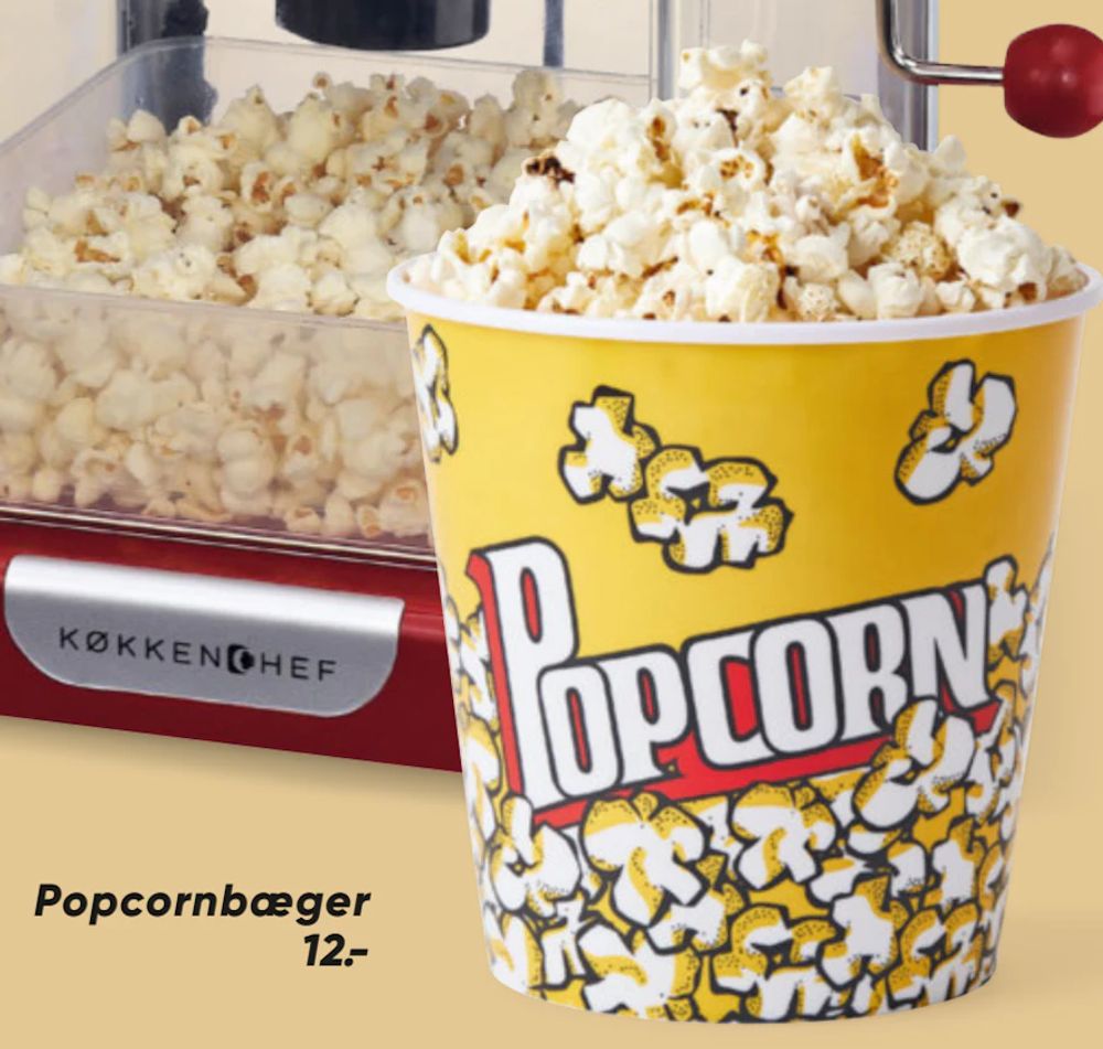 Tilbud på Popcornbæger fra Bilka til 12 kr.