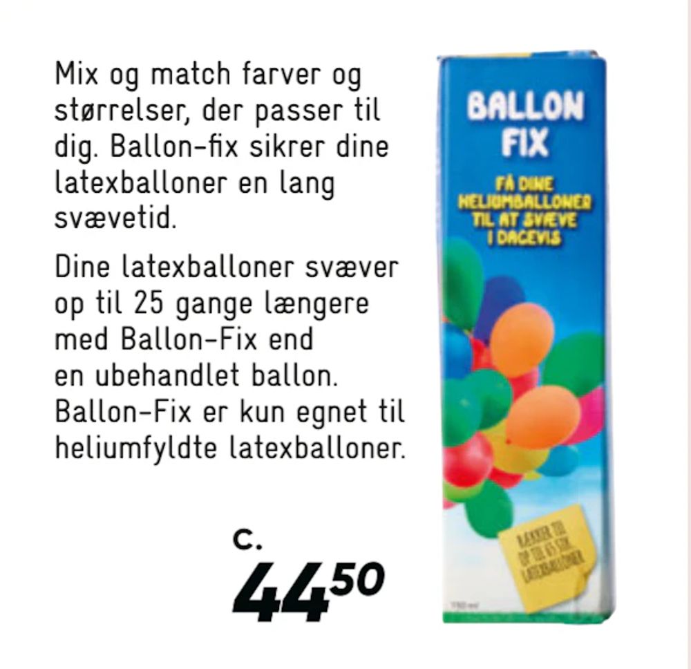 Tilbud på Ballonfix til latexballoner fra Bilka til 44,50 kr.