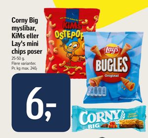 Corny Big myslibar, KiMs eller Lay's mini chips poser