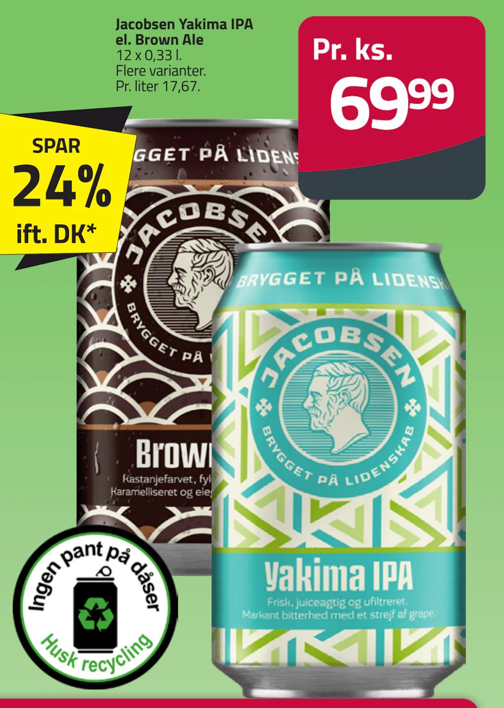 Tilbud på Jacobsen Yakima IPA el. Brown Ale fra Fleggaard til 69,99 kr.