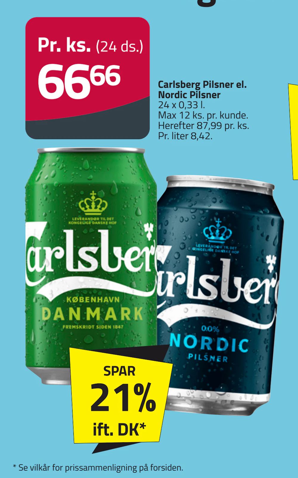 Tilbud på Carlsberg Pilsner el. Nordic Pilsner fra Fleggaard til 66,66 kr.
