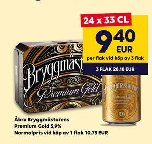 Åbro Bryggmästarens Premium Gold 5,9% Normalpris vid köp av 1 flak 10,73 EUR