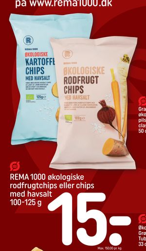 REMA 1000 økologiske rodfrugtchips eller chips med havsalt 100-125 g