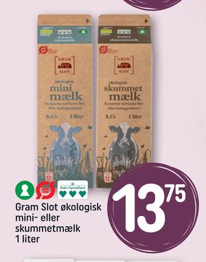 Gram Slot økologisk mini- eller skummetmælk 1 liter