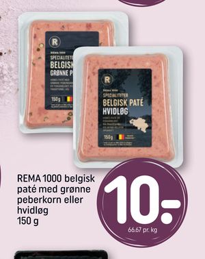 REMA 1000 belgisk paté med grønne peberkorn eller hvidløg 150 g
