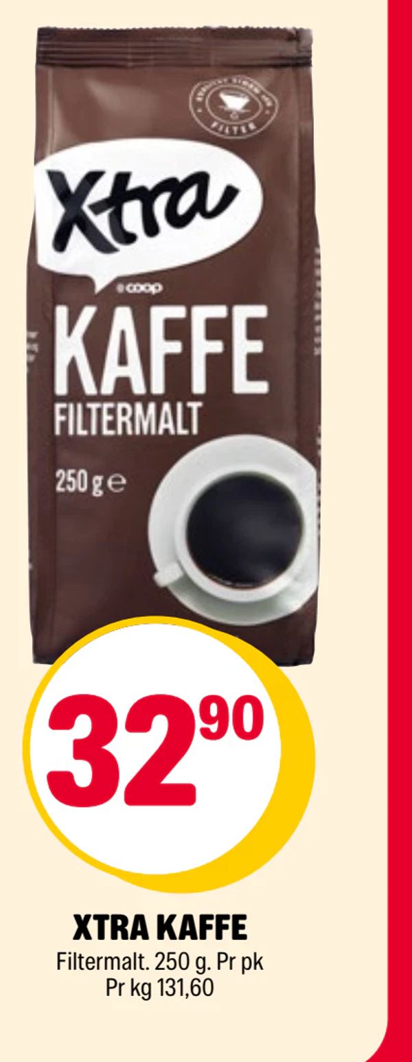 XTRA KAFFE Filtermalt. 250 g. Pr pk Pr kg 131,60 KAFFE FILTERMALT 250 g e