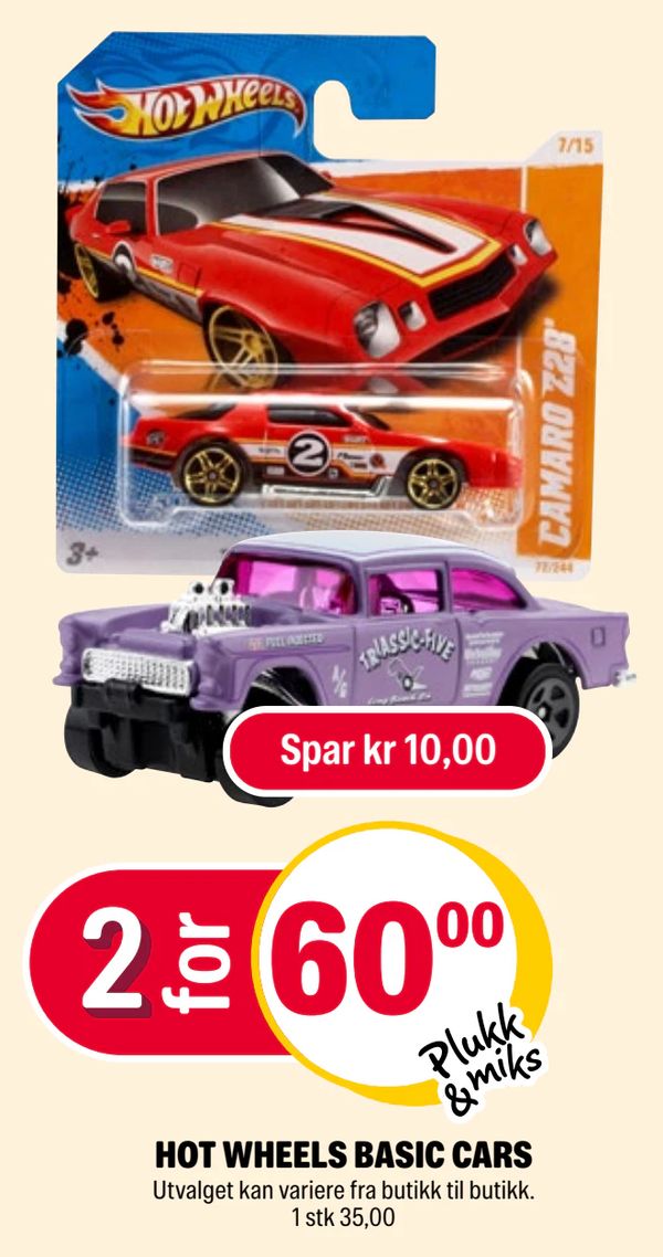 HOT WHEELS BASIC CARS Utvalget kan variere fra butikk til butikk. 1 stk 35,00