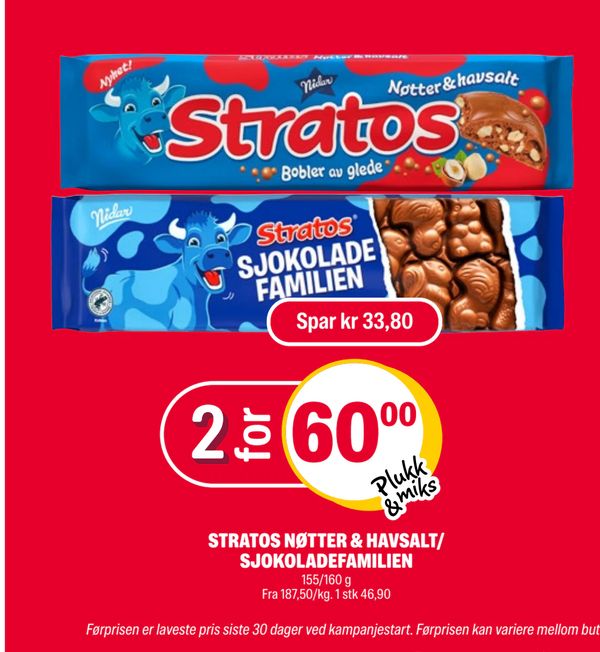 STRATOS NØTTER & HAVSALT/ SJOKOLADEFAMILIEN 155/160 g Fra 187,50/kg. 1 stk 46,90