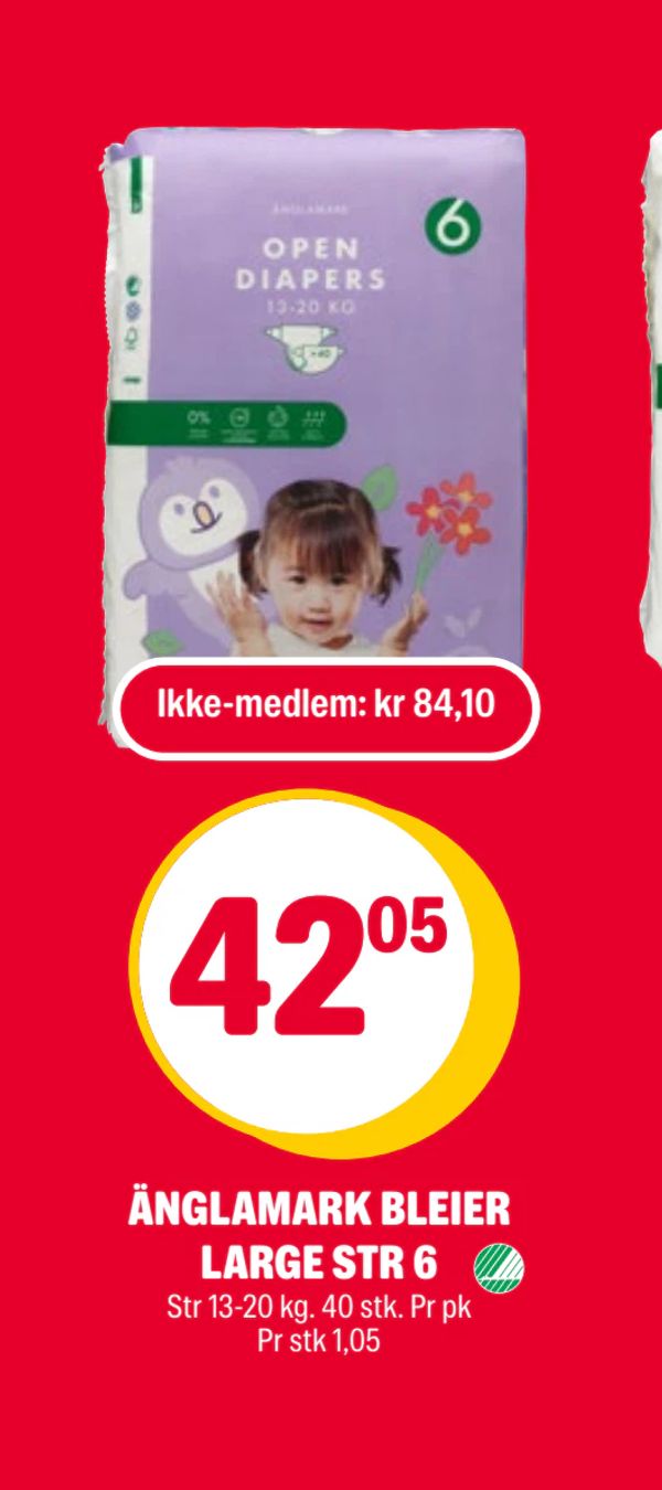 ÄNGLAMARK BLEIER LARGE STR 6 Ikke-medlem: kr 84,10 Str 13-20 kg. 40 stk. Pr pk Pr stk 1,05