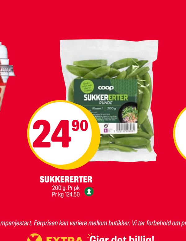 SUKKERERTER 200 g. Pr pk Pr kg 124,50 coop SUKKERERTER RUNDE Klasse 1 200 g