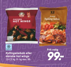 Kyllingekebab eller danske hot wings