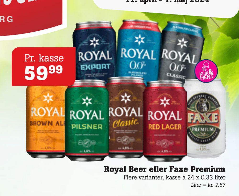 Tilbud på Royal Beer eller Faxe Premium fra Poetzsch Padborg til 59,99 kr.