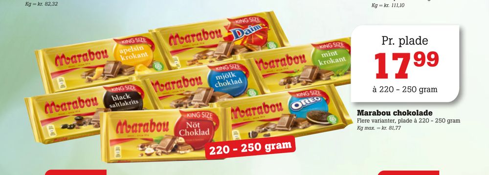 Tilbud på Marabou chokolade fra Poetzsch Padborg til 17,99 kr.