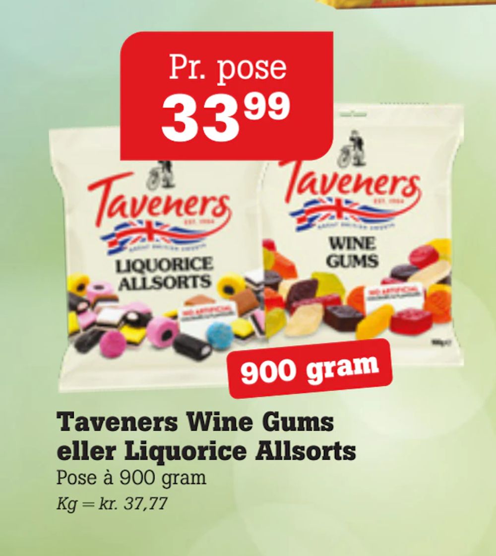 Tilbud på Taveners Wine Gums eller Liquorice Allsorts fra Poetzsch Padborg til 33,99 kr.