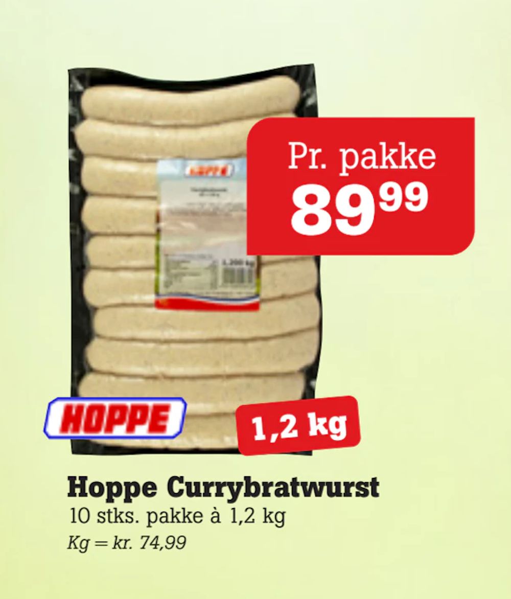 Tilbud på Hoppe Currybratwurst fra Poetzsch Padborg til 89,99 kr.