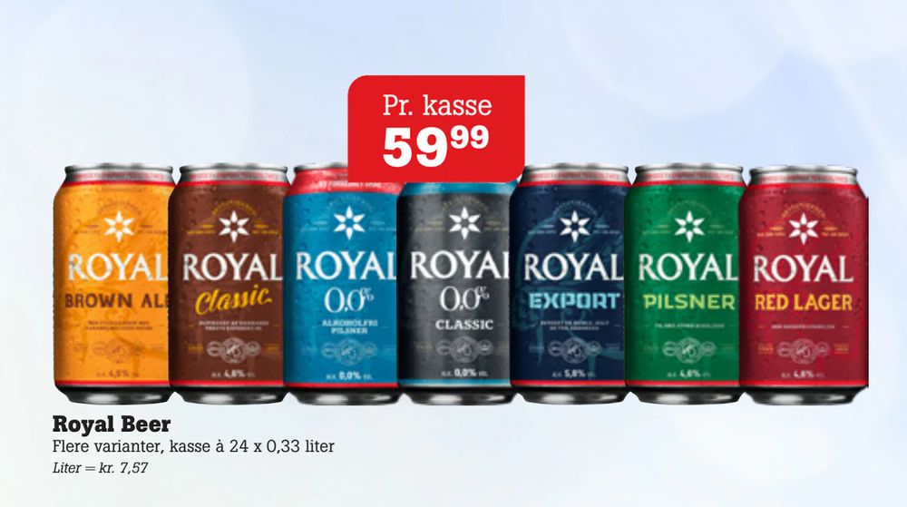 Tilbud på Royal Beer fra Poetzsch Padborg til 59,99 kr.