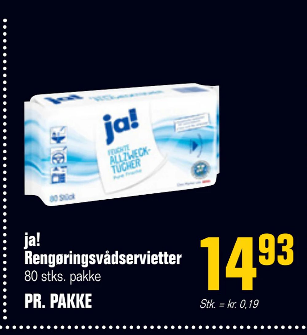 Tilbud på ja! Rengøringsvådservietter fra Poetzsch Padborg til 14,93 kr.