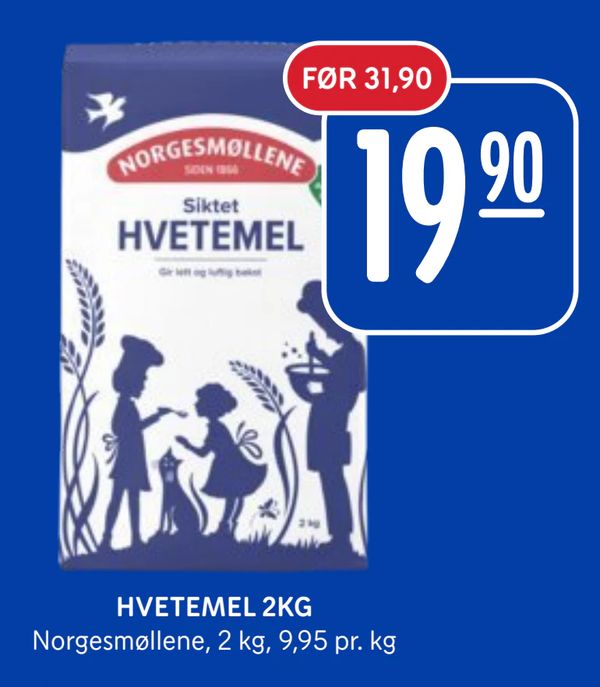 HVETEMEL 2KG Norgesmøllene, 2 kg, 9,95 pr. kg