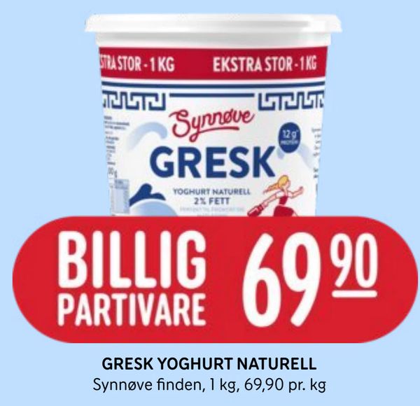 GRESK YOGHURT NATURELL Synnøve finden, 1 kg, 69,90 pr. kg