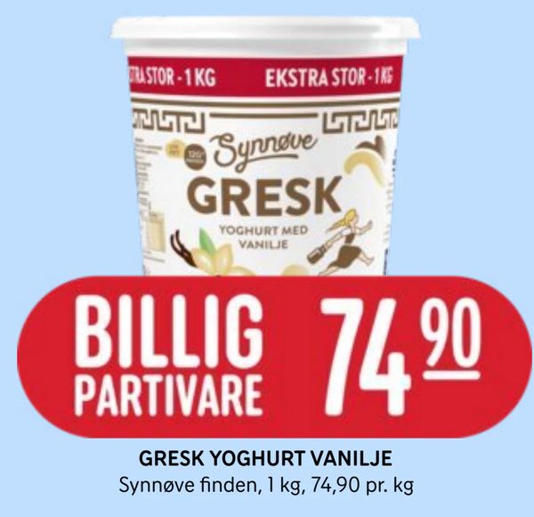 GRESK YOGHURT VANILJE Synnøve finden, 1 kg, 74,90 pr. kg