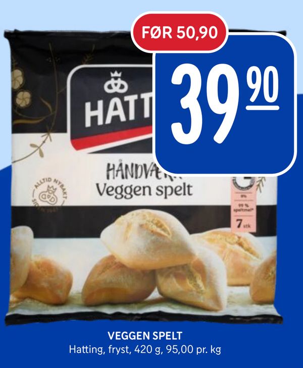 VEGGEN SPELT Hatting, fryst, 420 g, 95,00 pr. kg