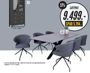 Everest Spisebord 100 x 200 cm 6 stk Kiruna Spisebordsstole Sætpris
