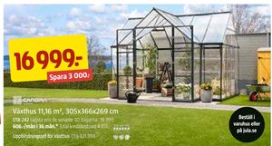 Växthus 11,16 m², 305x366x269 cm