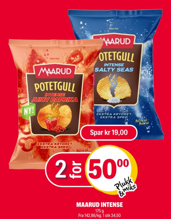 MAARUD INTENSE 175 g Fra 142,86/kg. 1 stk 34,50
Spar kr 19,00