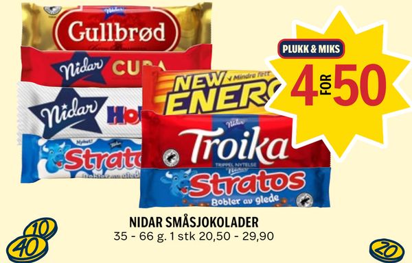 NIDAR SMÅSJOKOLADER PLUKK & MIKS 35 - 66 g. 1 stk 20,50 - 29,90