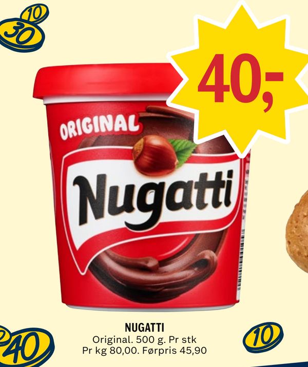 NUGATTI Original. 500 g. Pr stk Pr kg 80,00. Førpris 45,90