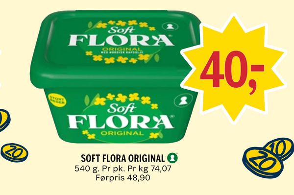 SOFT FLORA ORIGINAL 540 g. Pr pk. Pr kg 74,07 Førpris 48,90
