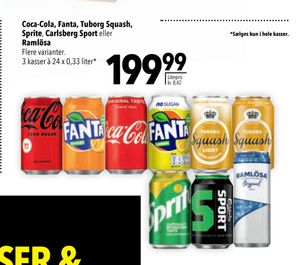 Coca-Cola, Fanta, Tuborg Squash, Sprite , Carlsberg Sport eller Ramlösa