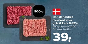 Dansk hakket oksekød eller gris & kalv 8-12%