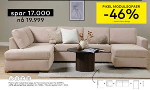 Pixel U-sofa i tekstil Niva beige, lav front med sorte ben